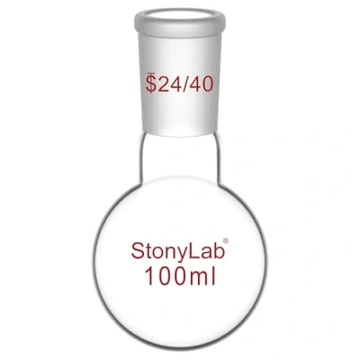 Afbeelding van stonylab Glas 100 ml Kolf met Korte Hals Ronde Bodem, Borosilicaatglas Enkele en Zware Wand RBF 24/40 Standaard Toelopende Buitenste Gewricht,