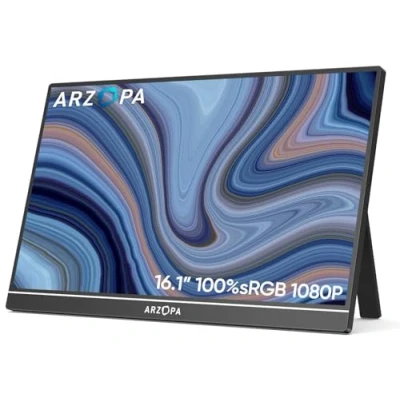 Afbeelding van ARZOPA 16,1&quot; 100% sRGB draagbare monitor, 1920x1080 FHD IPS laptopmonitor met enkele staaf, ondersteuning voor HDMI/Type C/USB C, oogzorg gamingscherm, laptop/PC/Mac/PS3/4/5 /Xbox