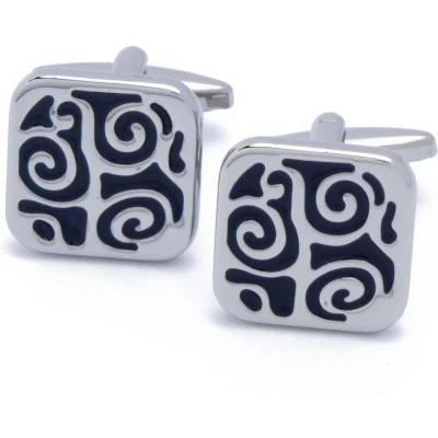 Afbeelding van Manchetknopen Vierkant met Zilver en Blauw Patroon