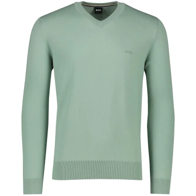 Afbeelding van Hugo Boss trui heren v hals katoen groen effen 3XL Big &amp; Tall Plus Size