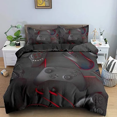 Afbeelding van Kids Teens Jongens Beddengoed Set Creatieve Gamer Gamepad Gedrukt Dekbedovertrek Kussensloop Video Game Controller Dekbed Lente Herfst Winter Met Rits (Zwart 2.200 x 200 cm)
