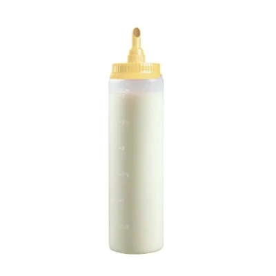 Afbeelding van Bestron doseerfles voor 700 ml, met schaalverdeling crêpes, poffertjes, pannenkoeken, wafels, muffins of donutbeslag, kleur: wit/geel