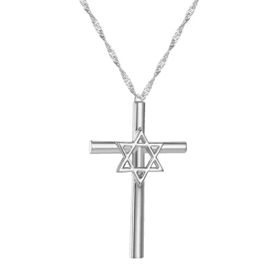 Afbeelding van Ketting met davidster en kruisje zilverkleur