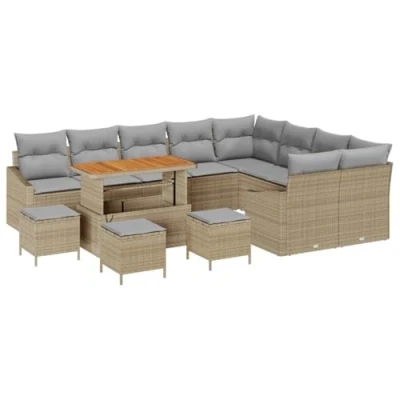 Afbeelding van vidaXL 13 delige Tuin Sofa Set met Kussens Beige Poly Riet Acacia