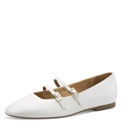 Afbeelding van Tamaris Ballerina&#039;s met enkelbandjes, Dames, Maat: 41, White Leer