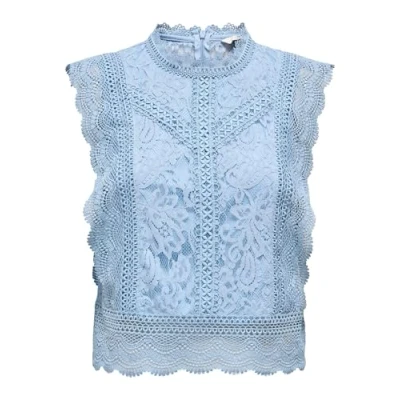 Afbeelding van ONLY Dames Onlkaro S/L Lace Top Noos WVN T shirt &amp; tops, Soft Chambray, M