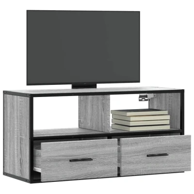 Afbeelding van Tv meubel 80x31x39,5 cm bewerkt hout metaal grijs sonoma eiken