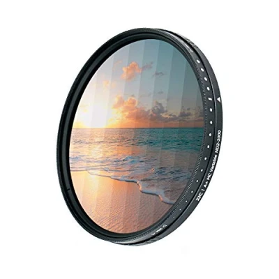 Afbeelding van JJC 58 mm variabel ND filter (ND2 ND2000) instelbaar lensfilter met neutrale dichtheid, 18 laags coating, HD optisch glas, voor DSLR cameralens, landschapsfotografie