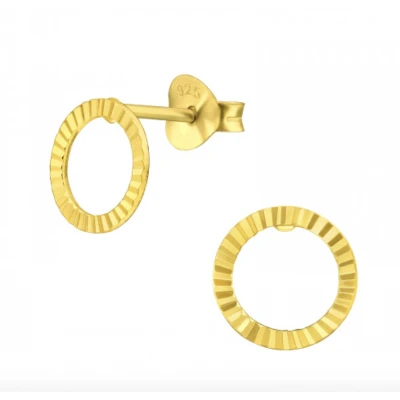 Afbeelding van Oorbellen zilver Oorstekers Gold plated oorstekers, opengewerkte cirkel met detail