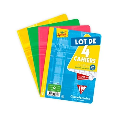 Afbeelding van Clairefontaine 646741C Set van 4 Geniet Schriften 17x22cm 96 grote ruiten pagina&#039;s 90g wit papier Gelamineerde karton kaft Willekeurige kleuren