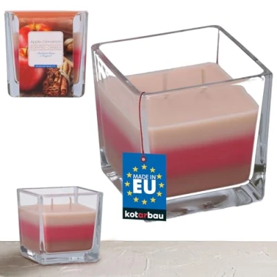 Afbeelding van KOTARBAU® 2 lont geurkaars in glas, kaneel appel, twee lontkaars, driekleurig, cadeau idee, aromatherapie, decoratiekaarsen, brandduur tot 32 uur
