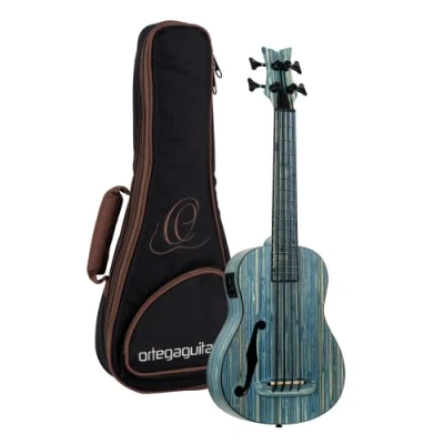 Afbeelding van Ortega RUSWB UB Bamboo Series Short Scale Uke Bass Stonewashed E/A bas ukelele met gigbag