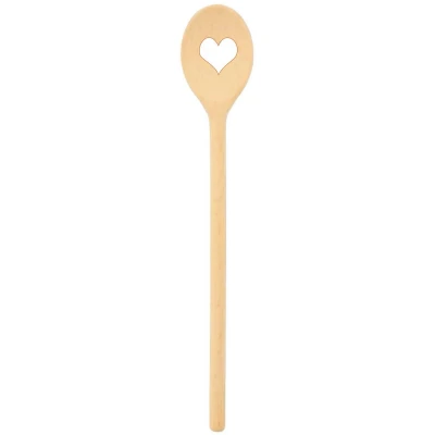 Afbeelding van teemando® Stabiele merk kooklepel van hout met hart, 30 cm, ovale voor koken en bakken, onbreekbaar bij normaal gebruik