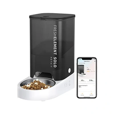 Afbeelding van PETKIT Automatische Kattenvoerautomaat, 2.4G WiFi, 3L Voederautomaat Katten, APP Besturing, 1 10 Maaltijden per Dag, Compatibel met Vriesgedroogd Voedsel, Roestvrij Stalen Kom, USB Kabel (Licht Grijs)
