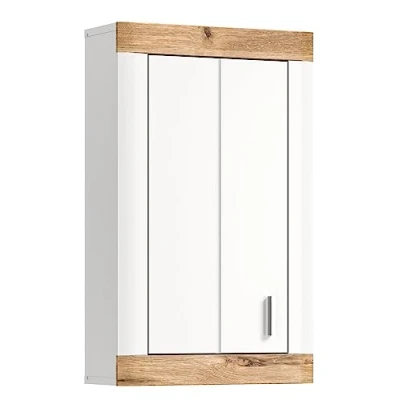 Afbeelding van Laredo badkamerkast wandmontage 1 deur mat wit,eik decor,wit.