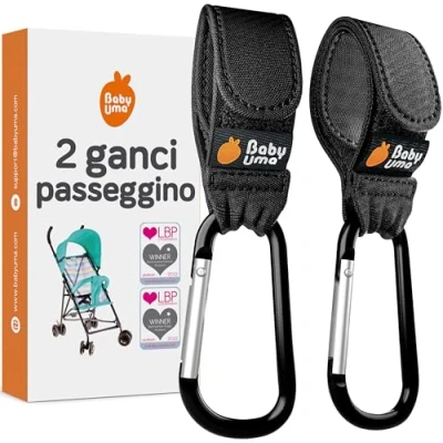 Afbeelding van Kinderwagen Haken door Baby Uma Driemaal bekroond: MadeForMums en LovedbyParents Awards Tassenhaak voor je Boodschappentassen Haak Handtas aan Wandelwagen of Buggy Zwart, 2 Stuks