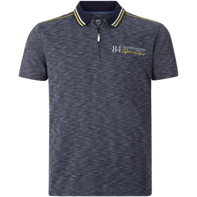 Afbeelding van Jan Vanderstorm gemêleerde oversized polo IBENHARD Plus Size donkerblauw