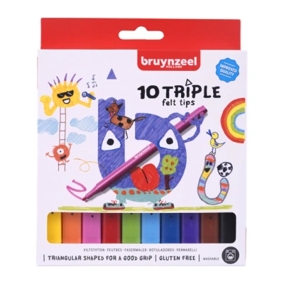 Afbeelding van Viltstift Bruynzeel Kids Triple blister à 10 stuks assorti