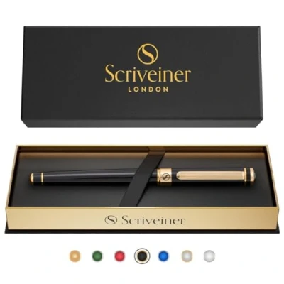 Afbeelding van Luxe Pen van Scriveiner Prachtige Rollerball met 24K Gouden Afwerking, Schmidt Inkt Vulling, Beste Roller Ball Cadeauset voor Mannen en Vrouwen, Professionele Uitvoering (Lak Zwart)