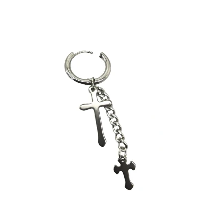 Afbeelding van Heren Oorring oorhanger RVS Zilverkleurig kruis en ketting met kruisje.