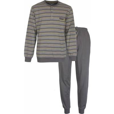 Afbeelding van Paul Hopkins Heren Pyjama Gestreept Polo sluiting Grijs. Maat XL