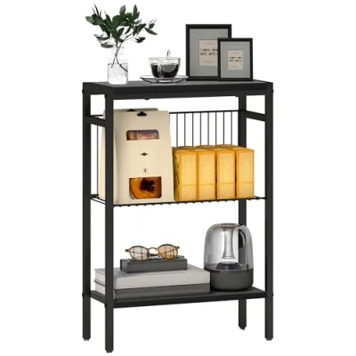 Afbeelding van HOMCOM Beistelltisch kleiner Couchtisch mit 2 Ablagen, Nachttisch Sofatisch Stahlrahmen für Wohnzimmer, Schlafzimmer, Schwarz