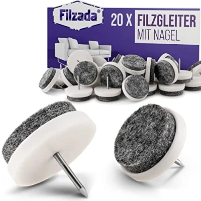 Afbeelding van Filzada® 20x viltglijders nagels Ø 24 mm (wit) professionele meubelglijders/stoelglijders vilt om te spijkeren