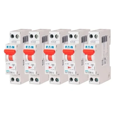 Afbeelding van EATON 264744 PLG4 C10/1N MODULAIRE SPANKER PH/N Wit RODE MANETTE 1P+N / 10 A CUBE C Schroefaansluiting 5 stroomonderbrekers