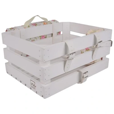 Afbeelding van UNUS® Fietskrat in wit met picknickkleed &amp; fleshouder voor achterop