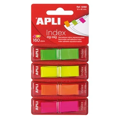 Afbeelding van APLI 12482 Zigzag filmlijmindexen 45 x 12 mm 4 dispensers met 40 indexen van fluorescerende kleuren