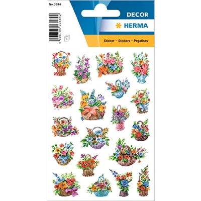 Afbeelding van 10x Herma Stickers etiketten bloemen in mandjes