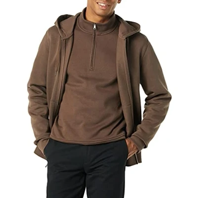 Afbeelding van Amazon Essentials Men&#039;s Fleecetrui met volledige ritssluiting en capuchon (verkrijgbaar in grote lange maten), Middenbruin, S