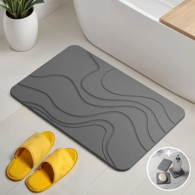 Afbeelding van Björn&amp;Schiller Badmat van steen, sneldrogend, voor badkamer, antibacterieel, antislip, absorberend, kiezelgoer, douchemat, 60 x 39 cm, donkergrijs