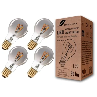Afbeelding van 4x Vintage gloeilamp LED zilvergrijs E27 A60 3W 90lm 1800K extra warm wit 360 230V niet dimbaar