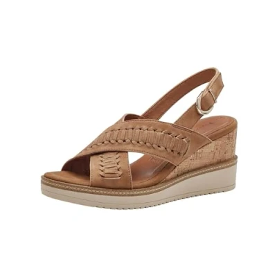 Afbeelding van Tamaris Sandalen met plateauzool, Dames, Maat: 36, Camel Leer