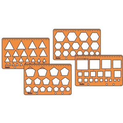 Afbeelding van Tekensjabloon 4 verschillende Vormen sjablonen Vierkanten, Driehoeken, 12x19cm H60 Helix