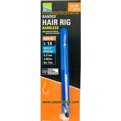 Afbeelding van Preston KKH B Banded Hair Rig Barbless 10cm Onderlijnen 4 maten Haak 14 0.21mm