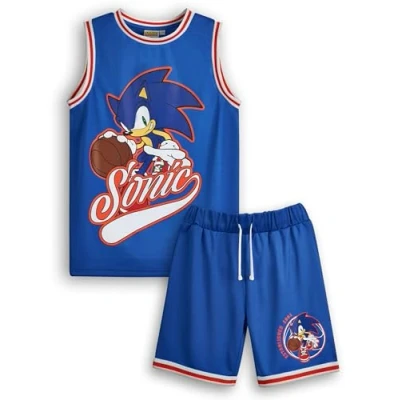 Afbeelding van Sonic the Hedgehog Jongens Basketbal Jersey en Shorts Set Kids Complete tweedelige sportoutfit in blauw Kinder Bundel