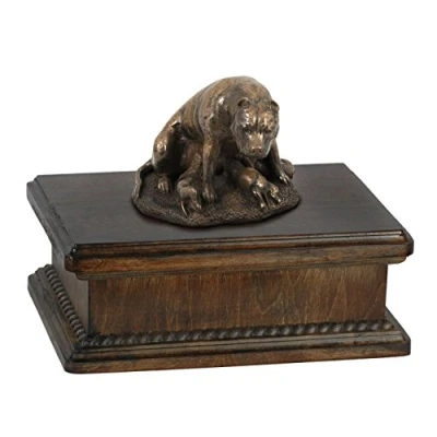 Afbeelding van Art Dog Custom Mama Sitting Statue Memorial Urn Handgemaakt koud gegoten brons op berkenhouten voet 24,5x29x21cm 5l Bokser ik