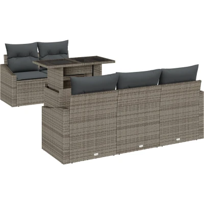 Afbeelding van vidaXL 6 delige Tuin Sofa Set met Kussens Grijs Poly Riet