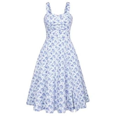 Afbeelding van Belle Poque Vintage damesjurk, spaghetti bloemenjurk, zomerjurk met split, vrijetijdsjurk zakken, Blauwe en paarse bloemen, M