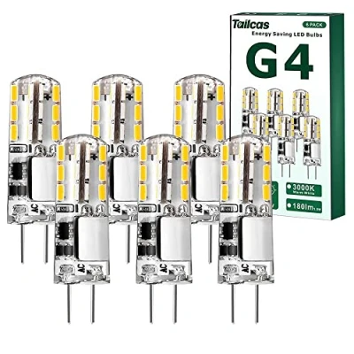 Afbeelding van Tailcas G4 ledlampen, 1,5 W, warm wit, stiftfitting, AC/DC 12 V met 180 lumen, warmwit, 3000 K, vervanging voor 20 W halogeenlampen, niet dimbaar, flikkert niet, 6 stuks