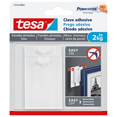 Afbeelding van tesa 77776 00001 00 TE77776 SMS Clavo Adhesivo Hasta 2Kg voor Pared Pintada, Standaard, Set van 2 Stuks