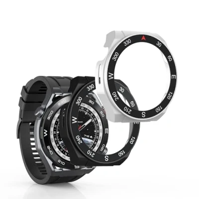 Afbeelding van kwmobile 2x cover geschikt voor Huawei WATCH Ultimate Fitnesstracker van gehard glas en kunststof frame set zwart / zilver