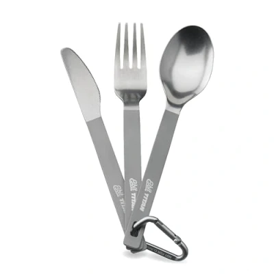 Afbeelding van Esbit Titanium bestekset hoogwaardig campingbestek met vork, mes en lepel ultralichte nylon tas