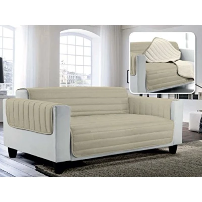 Afbeelding van ELEGANT gewatteerde bankhoes Doubleface, duif grijs/crème 1 plaats, 100% microfiber