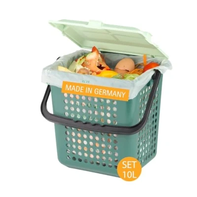Afbeelding van bioMat AirBox Afvalbak Keuken, incl. 10l Composteerbare Bio Zakken (52 met Trekkoord), Vermindert Geuren, Geproduceerd in Duitsland