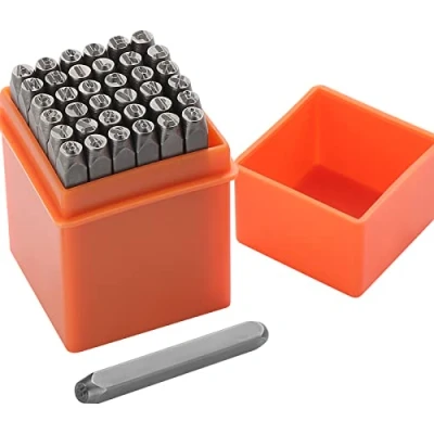 Afbeelding van Gueenky 37 delige set met cijfers en letters, 3 mm metalen stempelgereedschapset, A Z, 0 9, &amp;, hartvorm, letternummer symbolen stempelstempel voor stempelen van metaal, hout, kunststof leer