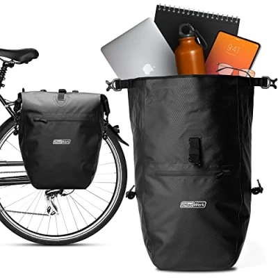 Afbeelding van 2Radwerk Unisex volwassenen 25,4 l 100% waterdicht I met draaggreep en schouderriem fietstas bagagedrager, achteraan, 56,5 x 30 15 cm, zwart