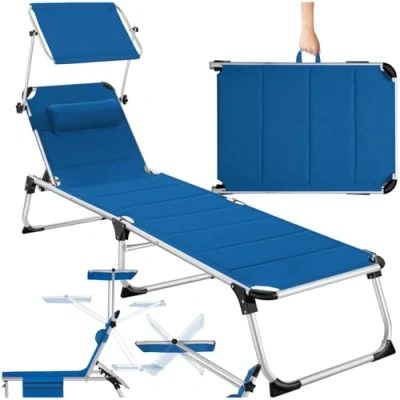 Afbeelding van tectake® Ligbed Lorella gestoffeerd, inklapbaar blauw 220 x 60,5 34 cm, met zijvak